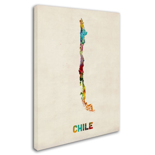 Trademark Fine Art Michael Tompsett 'Chile Watercolor Map' Canvas Art, 18x24 - MT0415-C1824GG