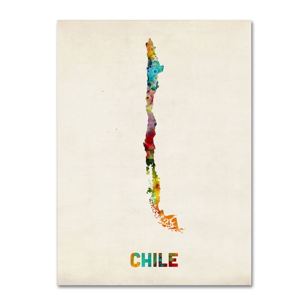 Trademark Fine Art Michael Tompsett 'Chile Watercolor Map' Canvas Art, 18x24 - MT0415-C1824GG