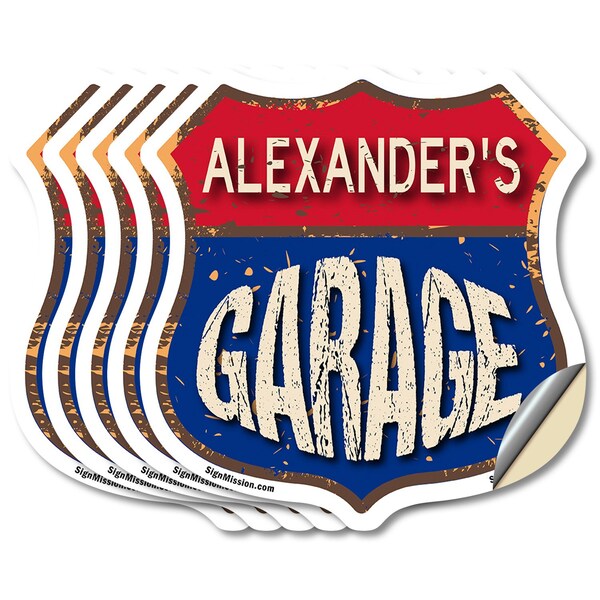 Signmission Alexander's Garage, 6 inch X 6 inch, Vinyl Decal, 5PK - SHI-D-5PACK-6-383-ALEXANDER
