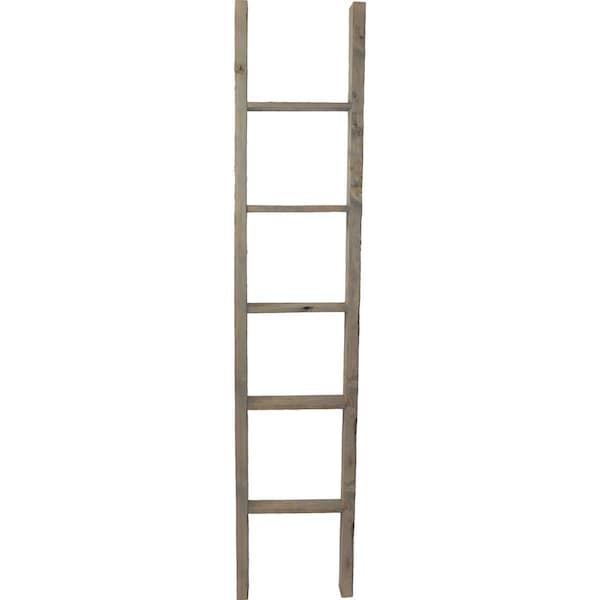 Ekena Millwork 15"W x 72"H x 3 1/2"D Vintage Farmhouse 5 Rung Ladder, Barnwood Decor Collection, Reclaimed Grey - DECR015X072X04LDRGY