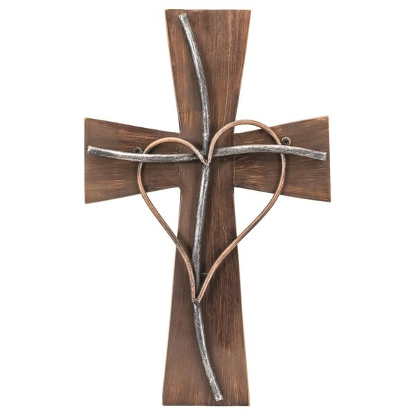 Dicksons 17.75 x 11 in. Rustic Wood Wall Cross With Silver Tone Metal Cross - MWC-369