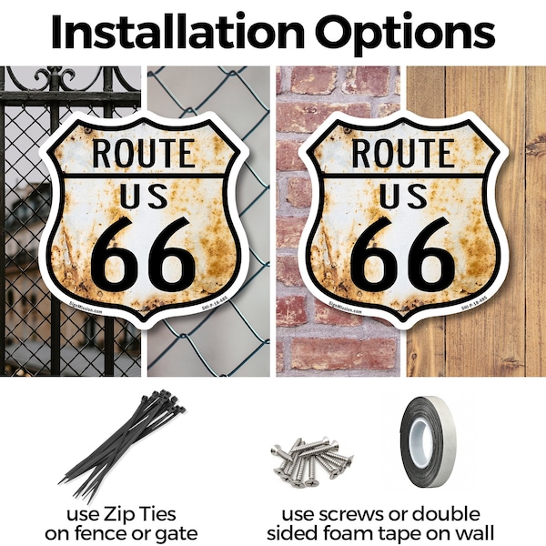 Signmission Route Us 66 Rustic, 12 Inch X 12 Inch, Aluminum Metal Sign - SHI-A-12-485