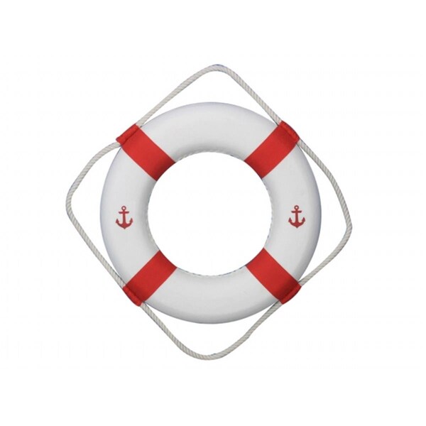 Handcrafted Model Ships 15 in. Classic White Decorative Anchor Lifering with Red Bands - NEW-RED-LIFERING-15-ANCHOR