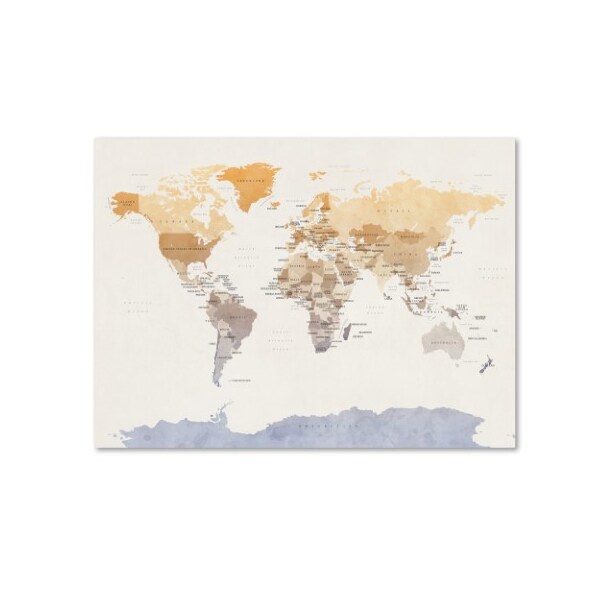Trademark Fine Art Michael Tompsett 'Watercolour Political Map of the World' Canvas Art, 24x32 - MT0874-C2432GG