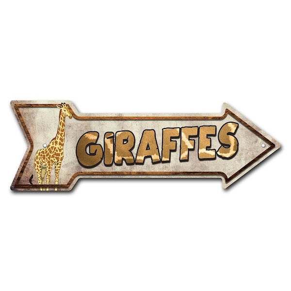 Signmission Giraffes Arrow Sign Funny Home Decor 18in Wide - P-ARROW-999845