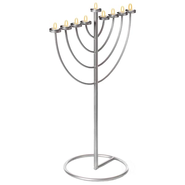 Vintiquewise Medium Modern Silver 9 Branch Lighting Thin Pipe Hanukkah Menorah, Metal-Aluminum - QI004118.SI.M