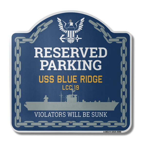 Signmission USS BLUE RIDGE LCC 19, 18 Inch x 18 Inch, Heavy Gauge Aluminum - A-DES-N-1818-3580