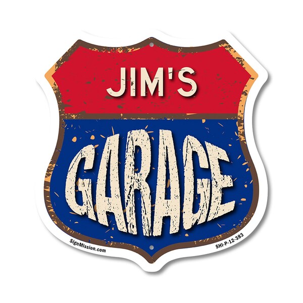 Signmission Jim's Garage, 12 Inch X 12 Inch, Plastic Sign - SHI-P-12-383-JIM