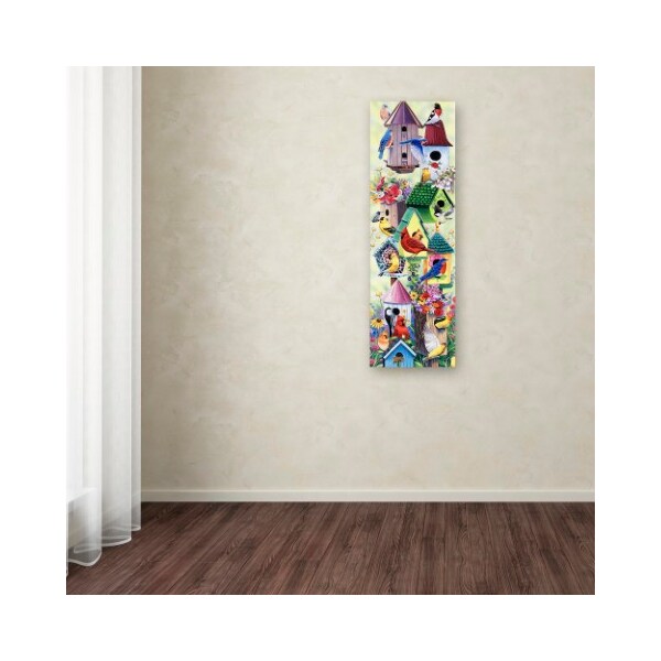 Trademark Fine Art Jenny Newland 'Birdhouses and birds tower' Canvas Art, 10x32 - ALI13053-C1032GG