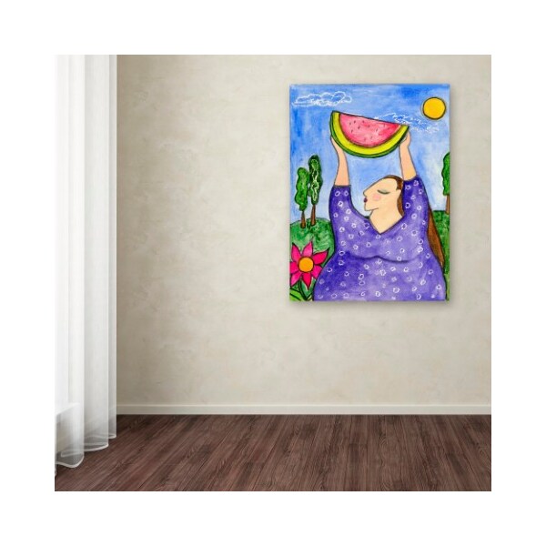 Trademark Fine Art Wyanne 'Big Diva With Watermelon' Canvas Art, 14x19 - ALI8138-C1419GG