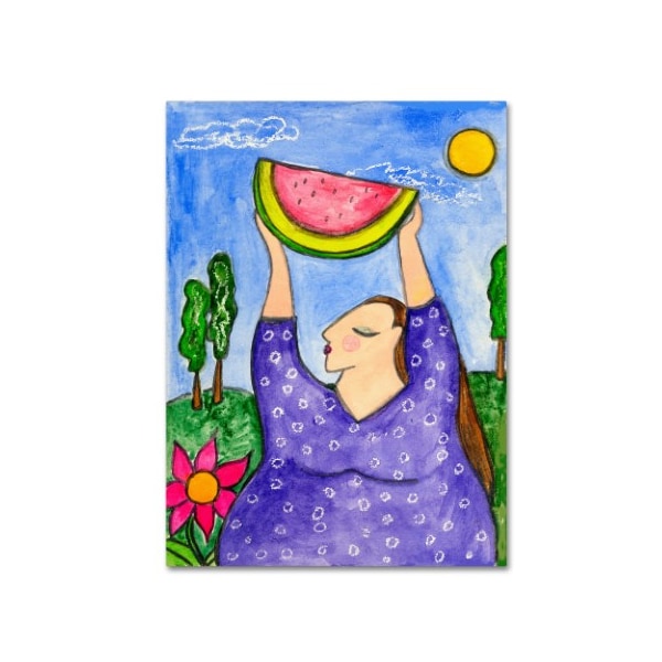 Trademark Fine Art Wyanne 'Big Diva With Watermelon' Canvas Art, 14x19 - ALI8138-C1419GG