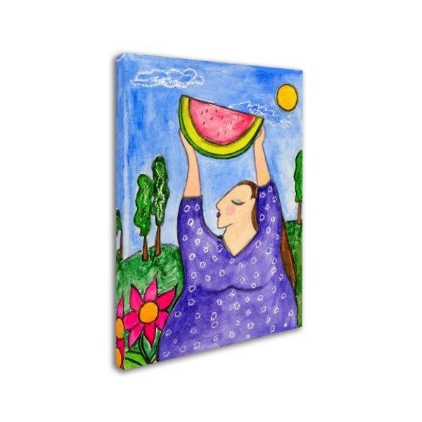 Trademark Fine Art Wyanne 'Big Diva With Watermelon' Canvas Art, 14x19 - ALI8138-C1419GG