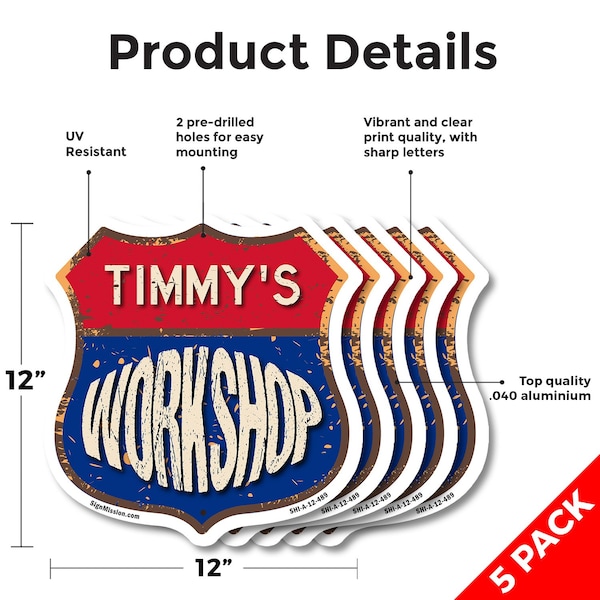 Signmission Timmy's Workshop, 12 inch X 12 inch, Aluminum Metal Sign, 5PK - SHI-A-5PACK-12-489-TIMMY