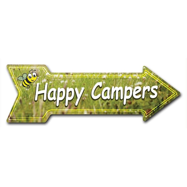 Signmission Happy Campers Arrow Decal Funny Home Decor 18in Wide - D-A-999833