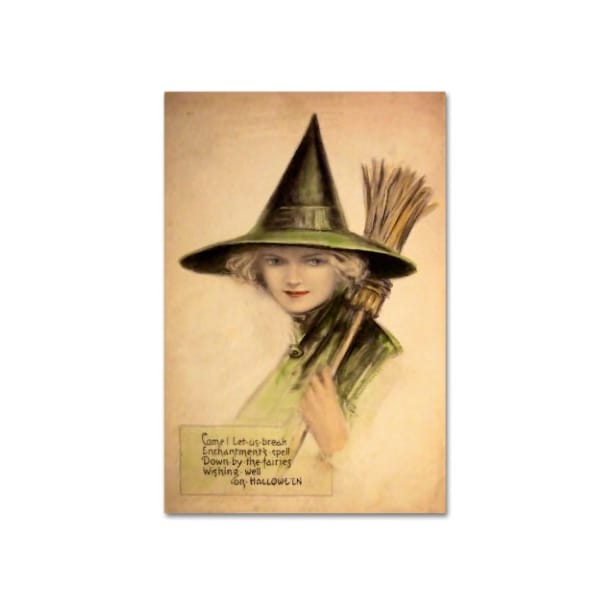Trademark Fine Art Vintage Apple Collection 'Halloween Beautiful Green Witch' Canvas Art, 12x19 - ALI6304-C1219GG
