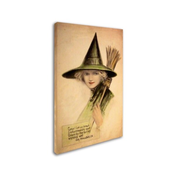 Trademark Fine Art Vintage Apple Collection 'Halloween Beautiful Green Witch' Canvas Art, 12x19 - ALI6304-C1219GG