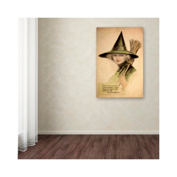 Trademark Fine Art Vintage Apple Collection 'Halloween Beautiful Green Witch' Canvas Art, 12x19 - ALI6304-C1219GG