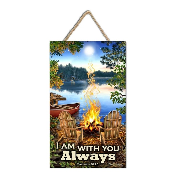 Glow Decor 7.5 x 10 in. Sign - Lakeside & I Am with You Always with Rope Hanger - 264202