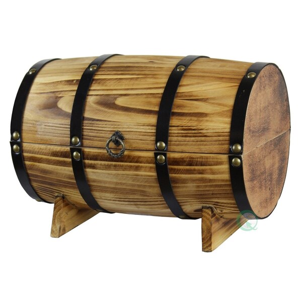 Vintiquewise Wooden Barrel Treasure Chest - QI003066