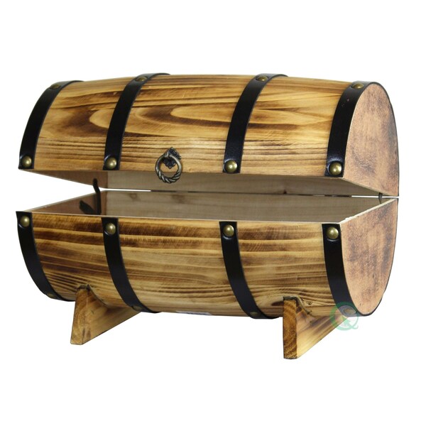 Vintiquewise Wooden Barrel Treasure Chest - QI003066