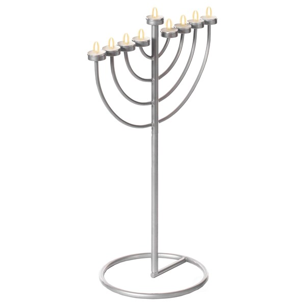 Vintiquewise Small Modern Silver 9 Branch Lighting Thin Pipe Hanukkah Menorah, Metal-Aluminum - QI004118.SI.S