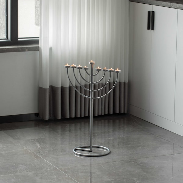 Vintiquewise Small Modern Silver 9 Branch Lighting Thin Pipe Hanukkah Menorah, Metal-Aluminum - QI004118.SI.S
