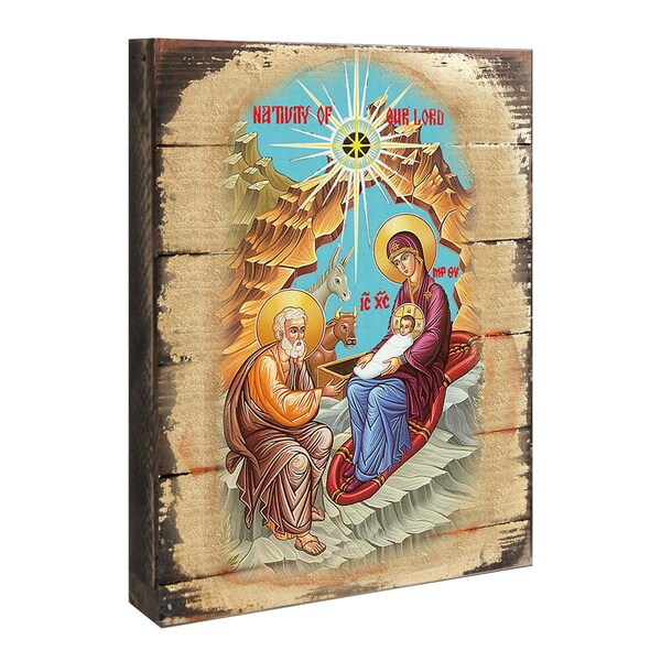 Kd Americana Orthodox nativity Icon Painting on GoldPlated Wooden Block - KD1800220