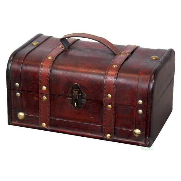 Vintiquewise Decorative Vintage Wood Treasure Box with Handle and Small Padlock - QI003004.SO.LK