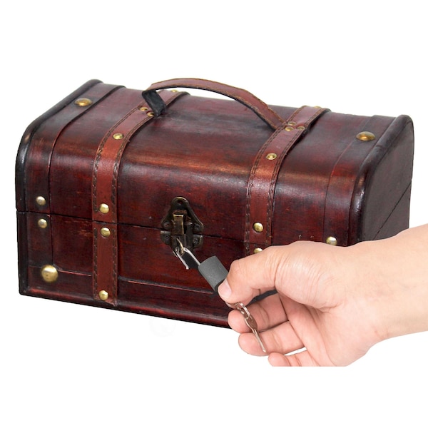 Vintiquewise Decorative Vintage Wood Treasure Box with Handle and Small Padlock - QI003004.SO.LK