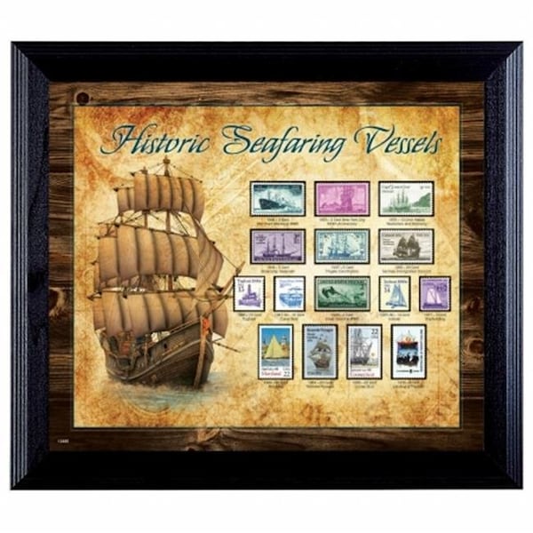 Upm Global Llc UPM Global LLC 12485 Ships on Stamps in Wall Frame - 12485