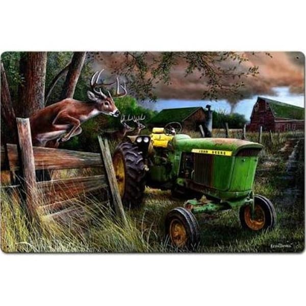 Kevin Daniel Kevin Daniel KDA036 24 x 16 in. Abandoned Farm John Deere Tractor Satin Metal Sign - KDA036