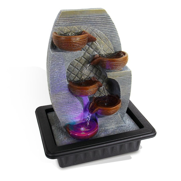 Serenelife Water Fountain - Relaxing Tabletop Water Feature Decoration - SLTWF87LED