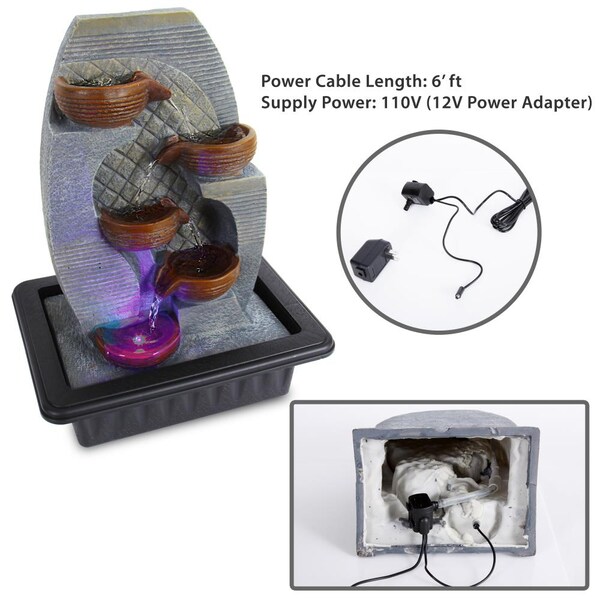 Serenelife Water Fountain - Relaxing Tabletop Water Feature Decoration - SLTWF87LED