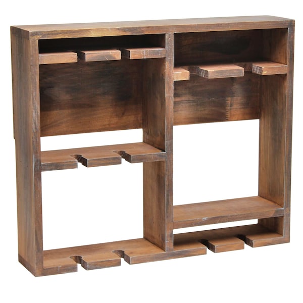 Elegant Designs Bartow Wall Mounted Wood Wine Rack Shelf with Glass Holder, Restored Wood - HG1020-RWD
