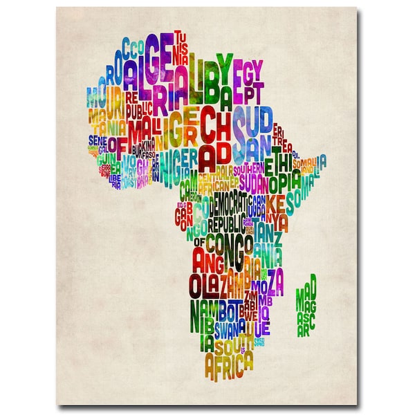 Trademark Fine Art Michael Tompsett 'Africa Text Map' Canvas Art, 18x24 - MT0063-C1824GG