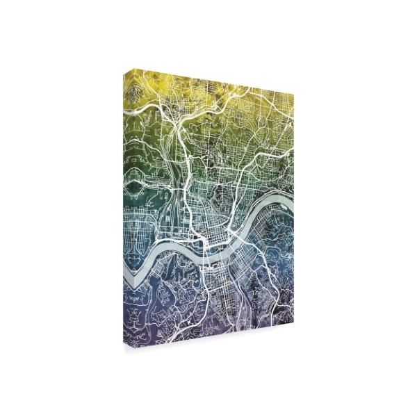 Trademark Fine Art Michael Tompsett 'Cincinnati Ohio City Map Blue Yellow' Canvas Art, 24x32 - MT02291-C2432GG