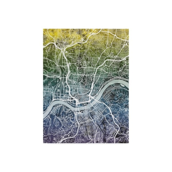 Trademark Fine Art Michael Tompsett 'Cincinnati Ohio City Map Blue Yellow' Canvas Art, 24x32 - MT02291-C2432GG