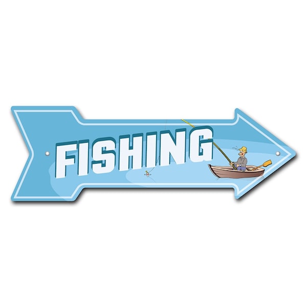 Signmission Fishing Arrow Sign Funny Home Decor 18in Wide - P-ARROW-999870