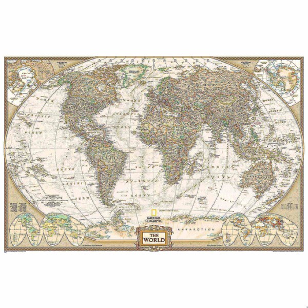 National Geographic World Executive Map, Enlarged and Laminated, 73'' x 48'' - RE00622088