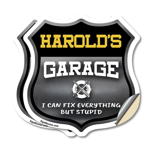Signmission Harold's Garage I Can Fix Everything But Stupid, 4 inch X 4 inch, Vinyl Decal, 2PK - SHI-D-2PACK-4-490-HAROLD