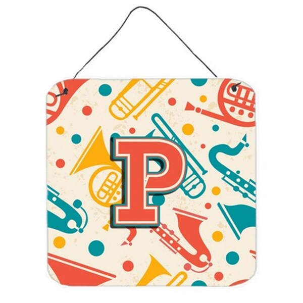 Micasa Letter P Retro Teal Orange Musical Instruments Initial Wall and Door Hanging Prints - MI632431