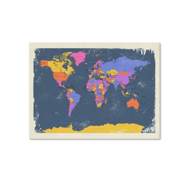Trademark Fine Art Michael Tompsett 'Retro Political Map of the World 2' Canvas Art, 16x24 - MT0728-C1624GG