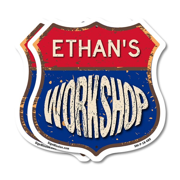 Signmission Ethan's Workshop, 18 inch X 18 inch, Plastic Sign, 2PK - SHI-P-2PACK-18-489-ETHAN