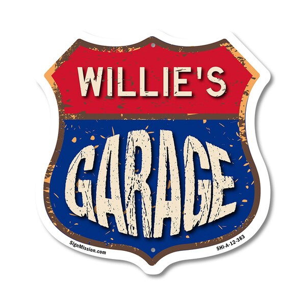 Signmission Willie's Garage, 12 Inch X 12 Inch, Aluminum Metal Sign - SHI-A-12-383-WILLIE