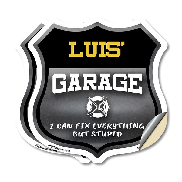 Signmission Luis's Garage I Can Fix Everything But Stupid, 4 inch X 4 inch, Vinyl Decal, 2PK - SHI-D-2PACK-4-490-LUIS