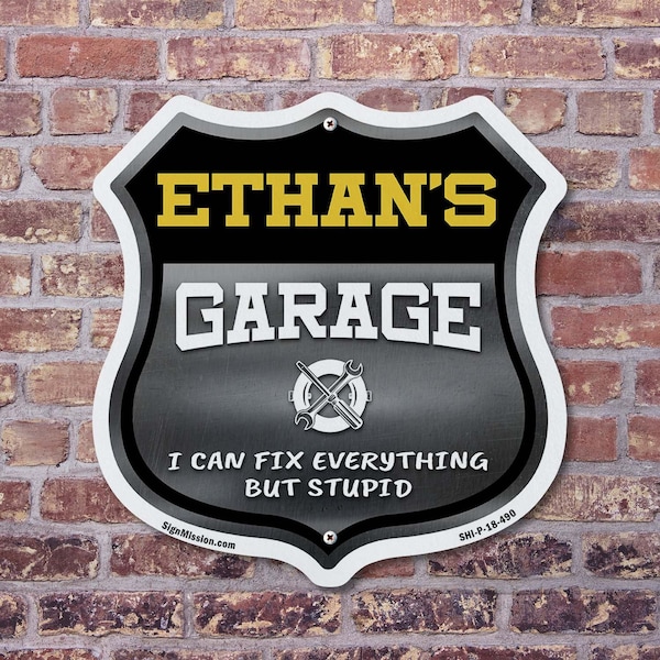 Signmission Ethan's Garage I Can Fix Everything But Stupid, 12 Inch X 12 Inch, Aluminum Metal Sign - SHI-A-12-490-ETHAN
