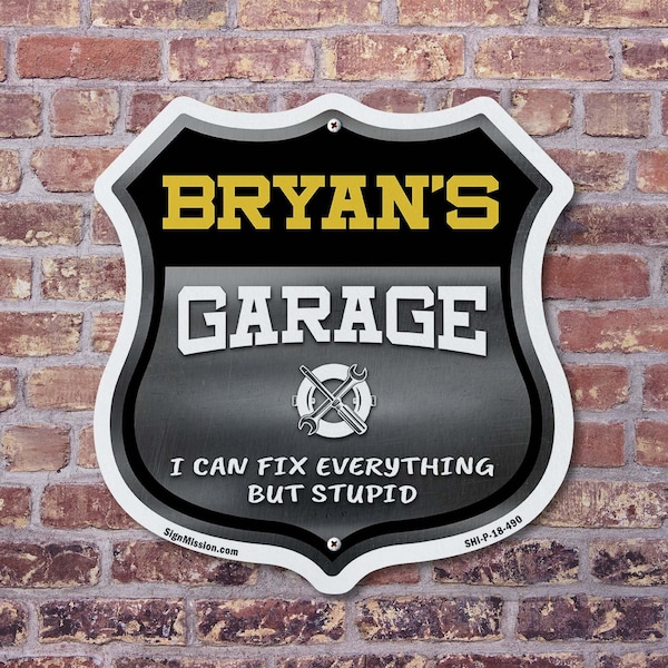 Signmission Bryan's Garage I Can Fix Everything But Stupid, 12 inch X 12 inch, Plastic Sign, 2PK - SHI-P-2PACK-12-490-BRYAN