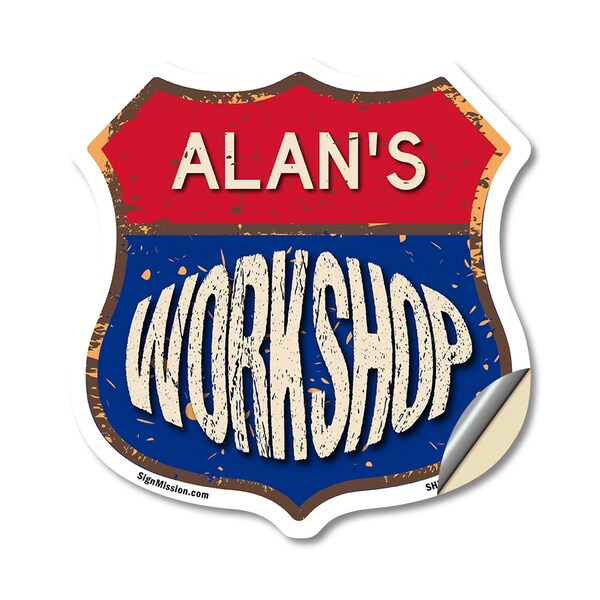 Signmission Alan's Workshop, 18 Inch X 18 Inch, Vinyl Decal - SHI-D-18-489-ALAN