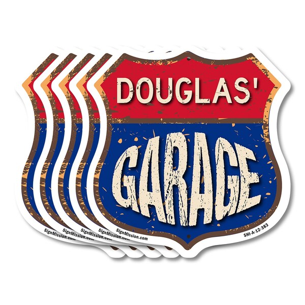 Signmission Douglas's Garage, 12 inch X 12 inch, Aluminum Metal Sign, 5PK - SHI-A-5PACK-12-383-DOUGLAS
