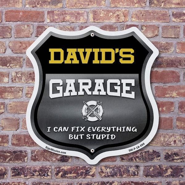 Signmission David's Garage I Can Fix Everything But Stupid, 12 inch X 12 inch, Aluminum Metal Sign, 2PK - SHI-A-2PACK-12-490-DAVID